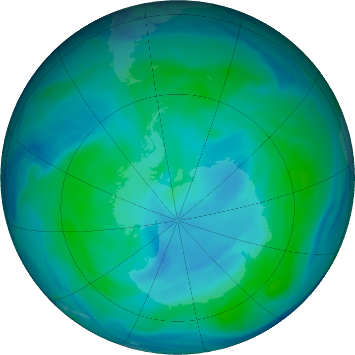 Antarctic ozone map for 25 January 2022